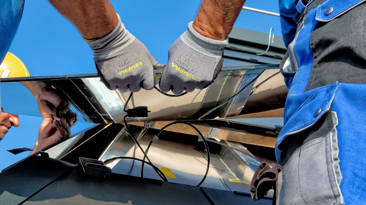 Technician working on a solar installation